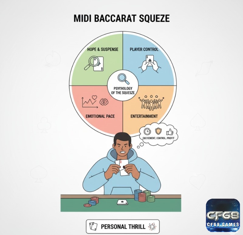 Người chơi Midi Baccarat lật bài, để kiểm soát cảm xúc, thể hiện cá tính và tận hưởng tính kịch tính của ván bài