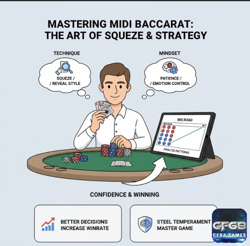 Người chơi áp dụng kỹ thuật cách lật bài trong midi baccarat và ""tâm pháp"" để làm chủ trò chơi