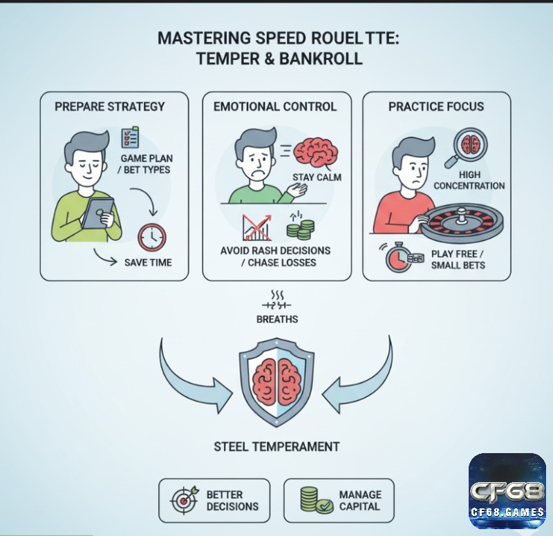 Người chơi Speed Roulette giữ bình tĩnh, chuẩn bị chiến thuật và tập trung cao độ để ra quyết định dưới áp lực
