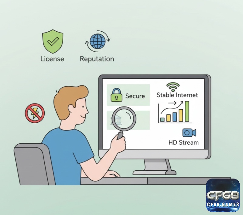 Người chơi kiểm tra giấy phép nhà cái và chất lượng kết nối Internet để đảm bảo trải nghiệm cá cược live dealer