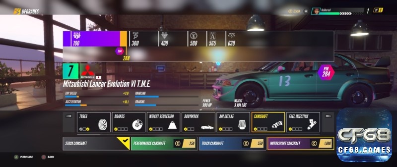 Giao diện nâng cấp xe trong gara Project CARS 3