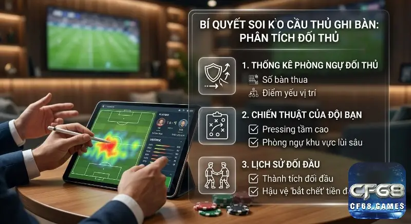 Hướng dẫn 3 yếu tố quan trọng, để soi kèo cược cầu thủ ghi bàn: đánh giá phòng ngự, chiến thuật đối thủ, lịch sử đối đầu