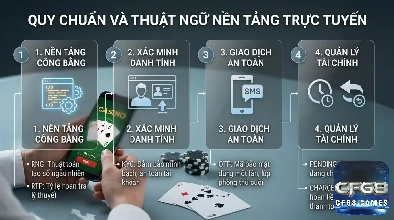 Quy chuẩn và thuật ngữ baccarat online, nền tảng trực tuyến: RNG, RTP, KYC, OTP, Pending, Chargeback đảm bảo công bằng, an toàn tài chính qua 4 bước