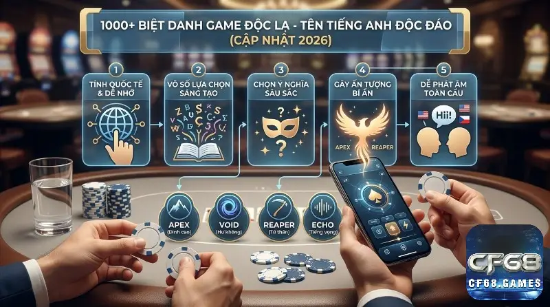 Biệt danh game hay cho game tiếng Anh độc đáo với 5 lợi ích: tính quốc tế, sáng tạo, ý nghĩa sâu sắc, bí ẩn, dễ phát âm toàn cầu. Ví dụ: Apex, Void, Reaper, Echo
