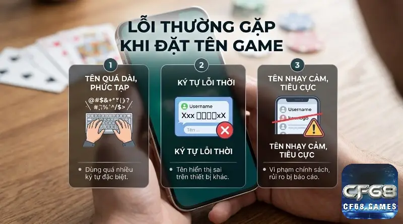 Phân tích các cạm bẫy khi, đặt tên Liên Quân hay,: tránh quá dài, ký tự lỗi thời hiển thị ô vuông, và tên nhạy cảm bị cảnh báo